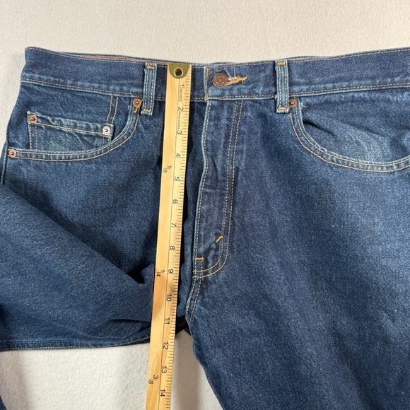 Levis Jeans Mens 34 Blue Straight Regular Fit Mid Rise Dark Wash - Picture 7 of 10